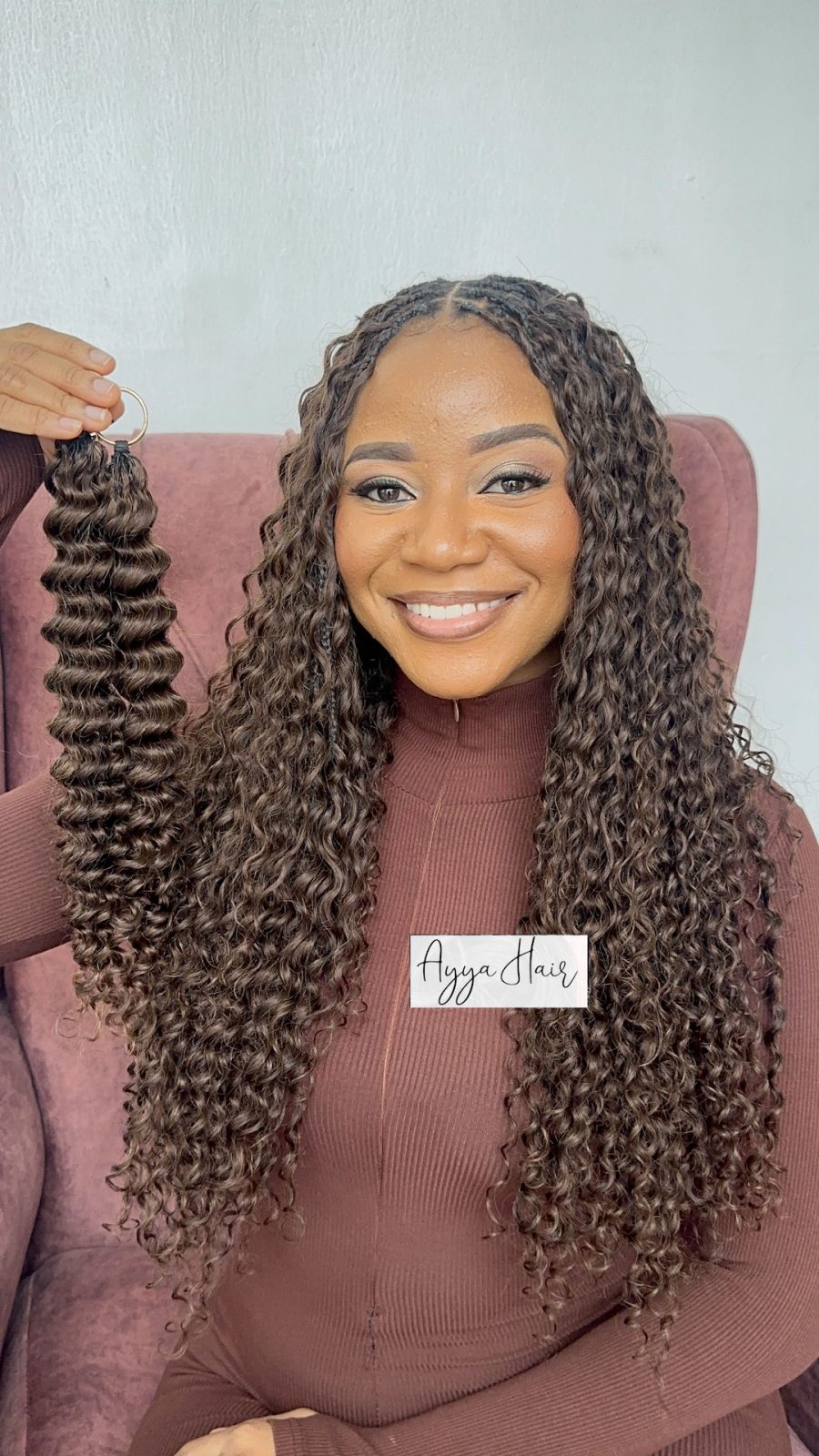 スペイン産　イザベラミズアオ　ペア　A- Crochet Human Hair Boho Beach Wave – Chocolate Mocha – Ayya Hair