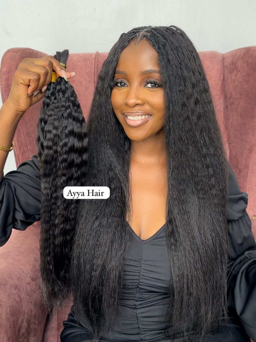 Human Hair Yaki Straight Boho Hair - Black