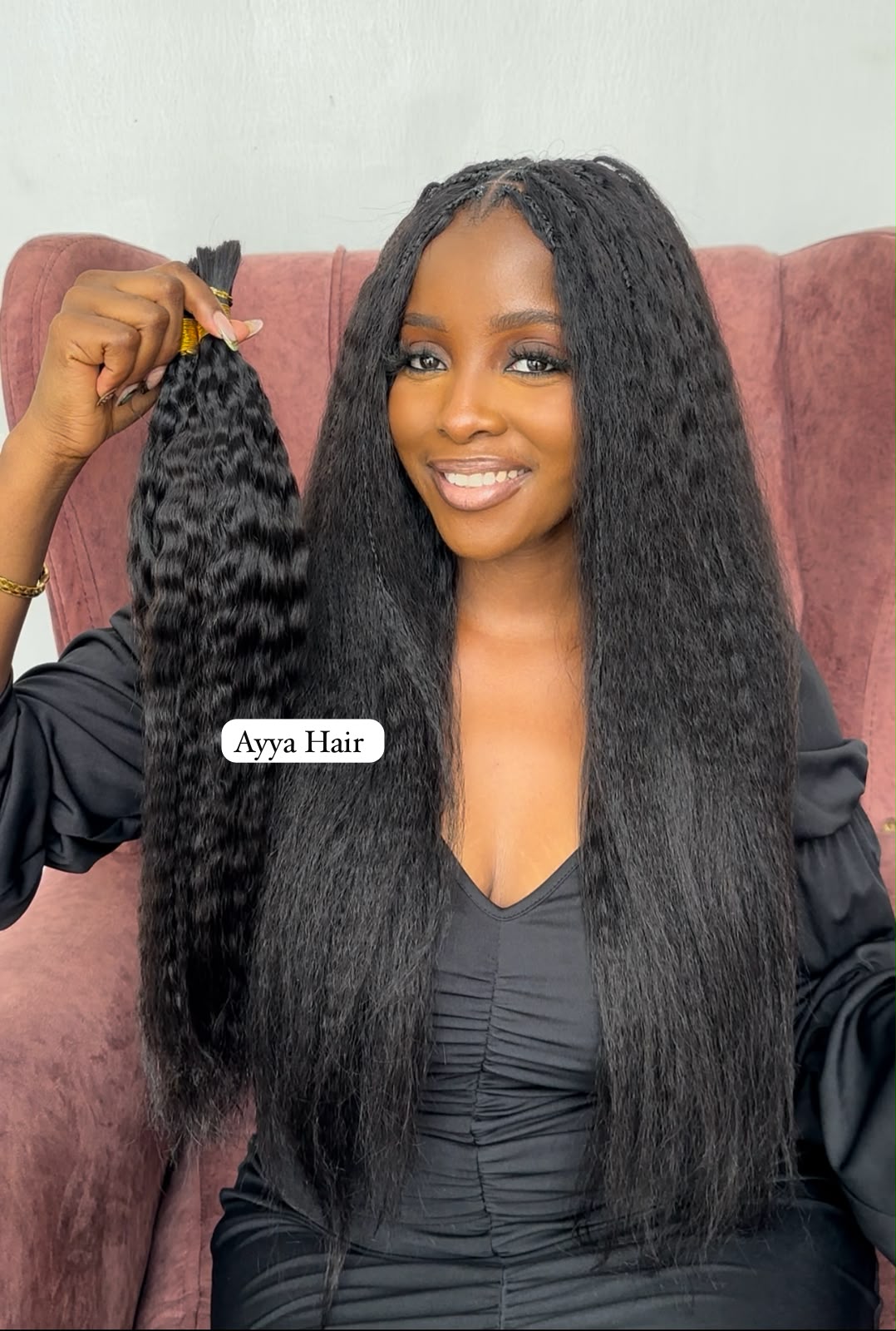 Human Hair Yaki Straight Boho Hair - Black